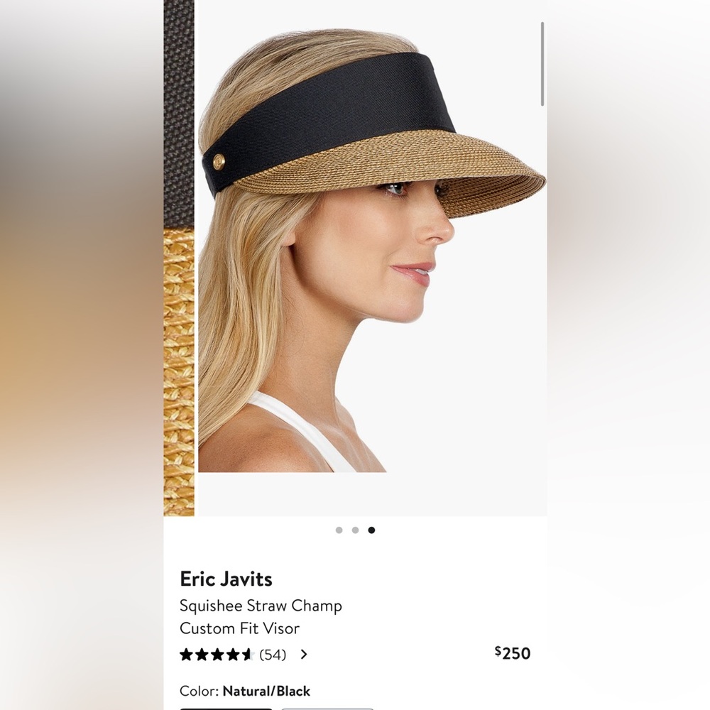 Eric Javits Squishee Straw Champ Custom Fit Visor in Natural/Black